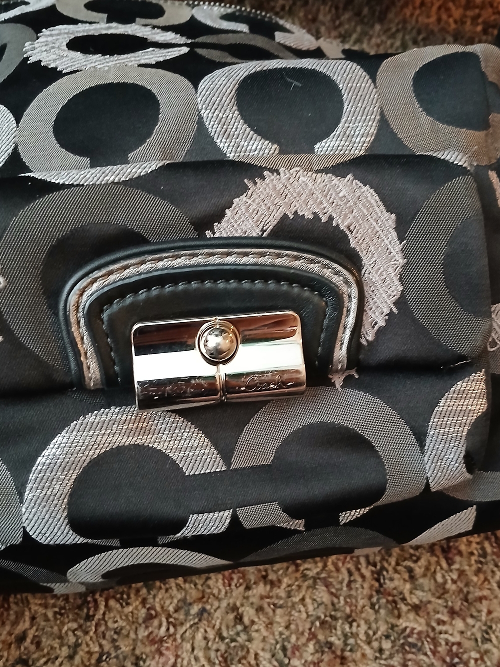 Coach Black and Silver Circle-Pattern Shoulder Bag - Picture 6 of 8